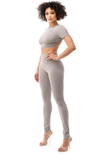 Load image into Gallery viewer, Open Back Cropped Two Piece Pant Set - Gray - Enviable Body Collection
