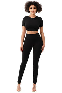 Crop top and high waist leggings and scrunch butt bottoms