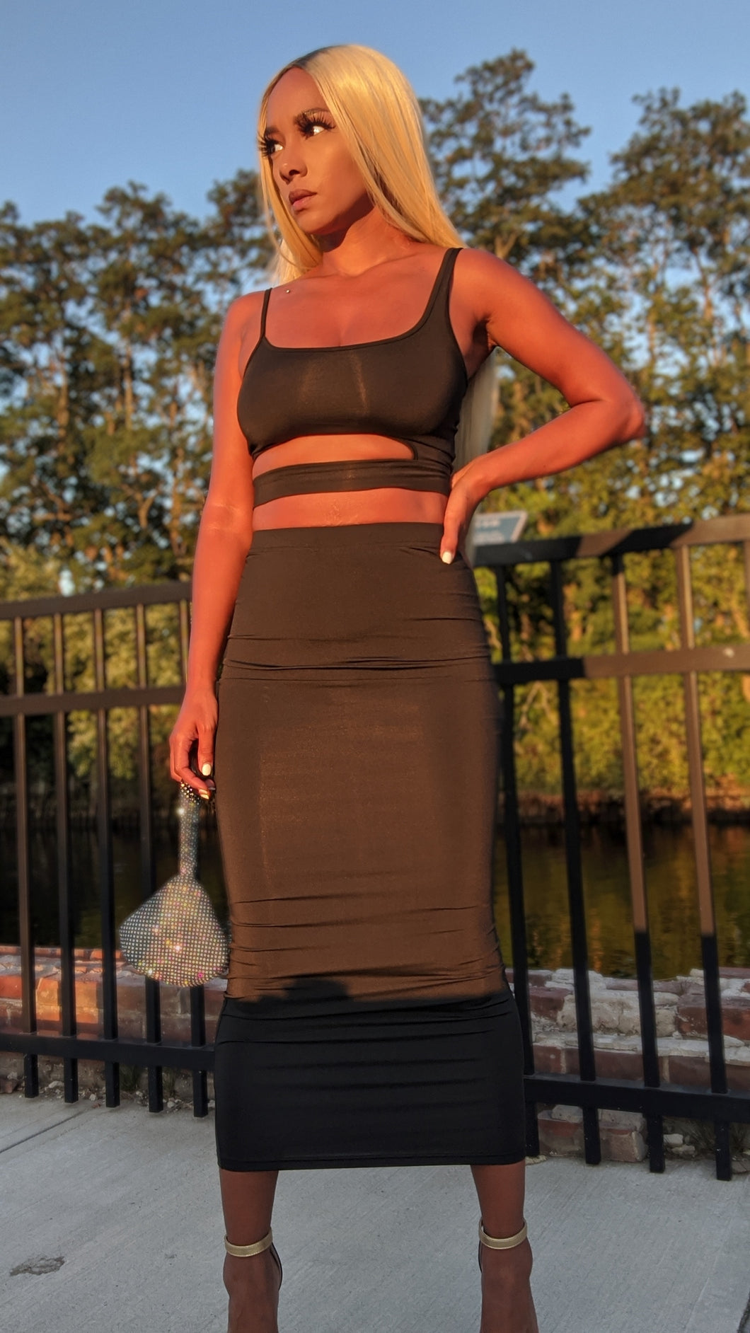 Black Two Piece Skirt Set 