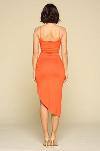 orange slip dress asymetrical hem