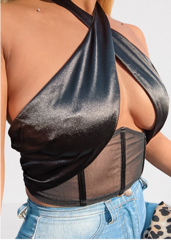 Satin Halter Mesh Top - Enviable Body Collection